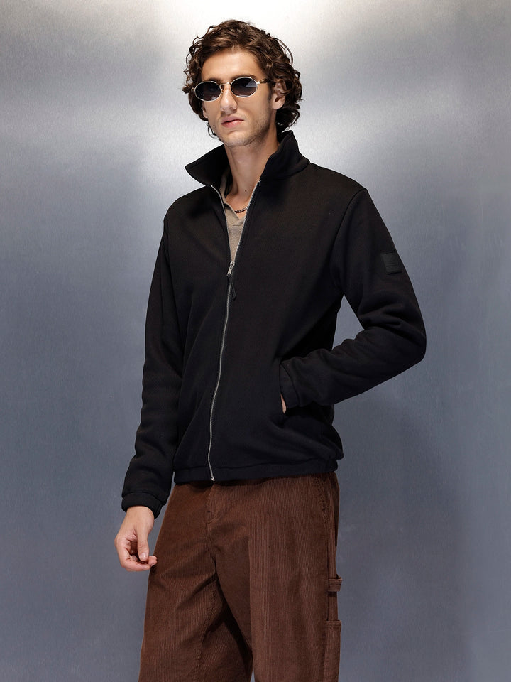 Men’s slim-fit textured high-neck jacket | Black