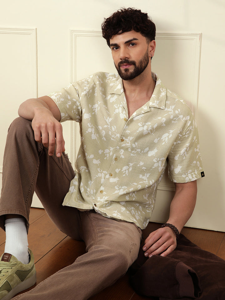 Textured Open Dobby AOP Shirt | Beige