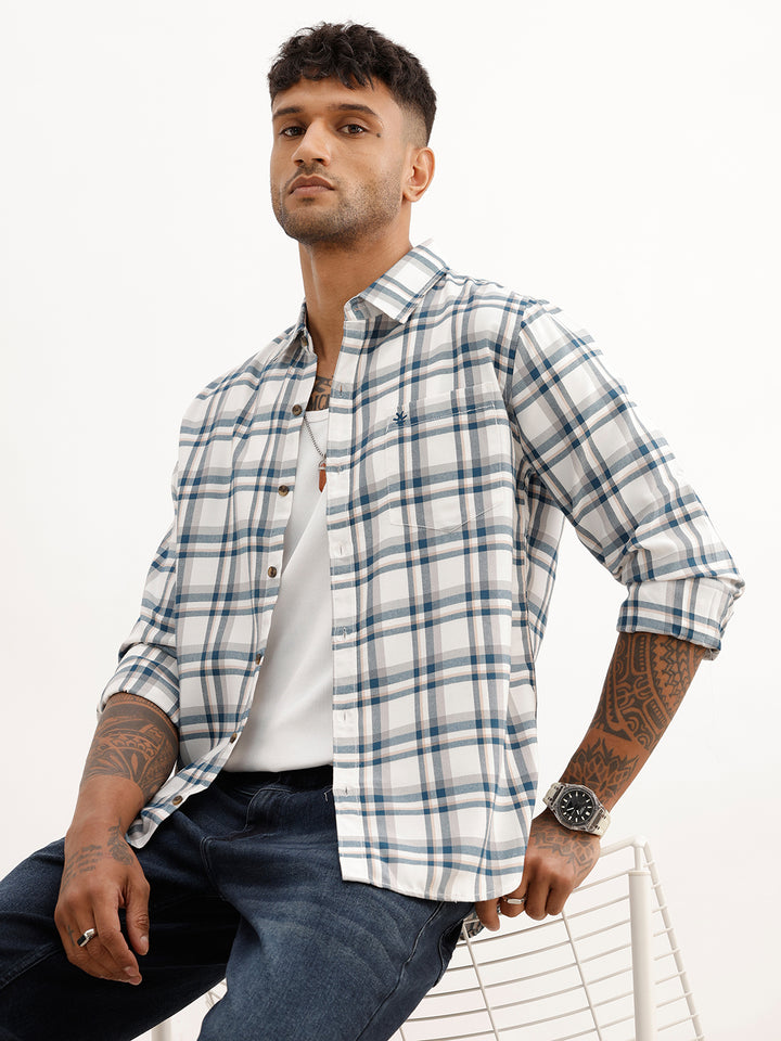 Slim Fit Checkered Shirt | White