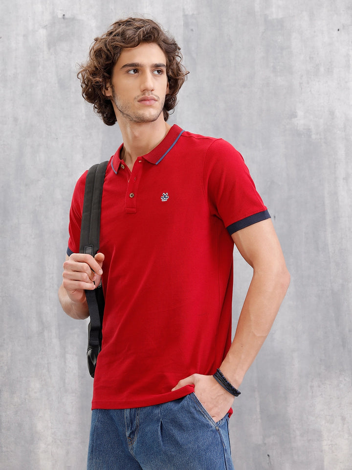 Contrast Collar Tipping Polo T-Shirt | Red