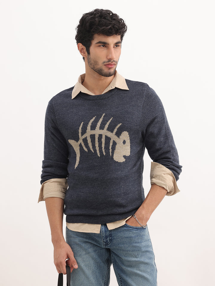 Classic Jacquard Full Sleeve Sweater | Grey