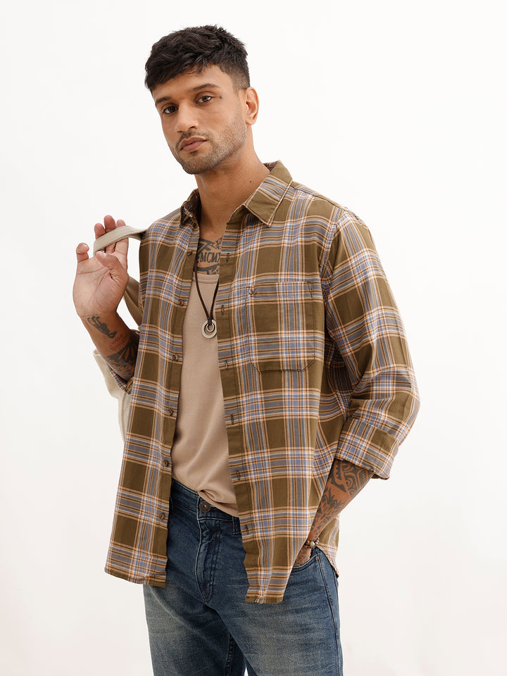 Regular Fit Full Sleeve Checkered Shirt | Green