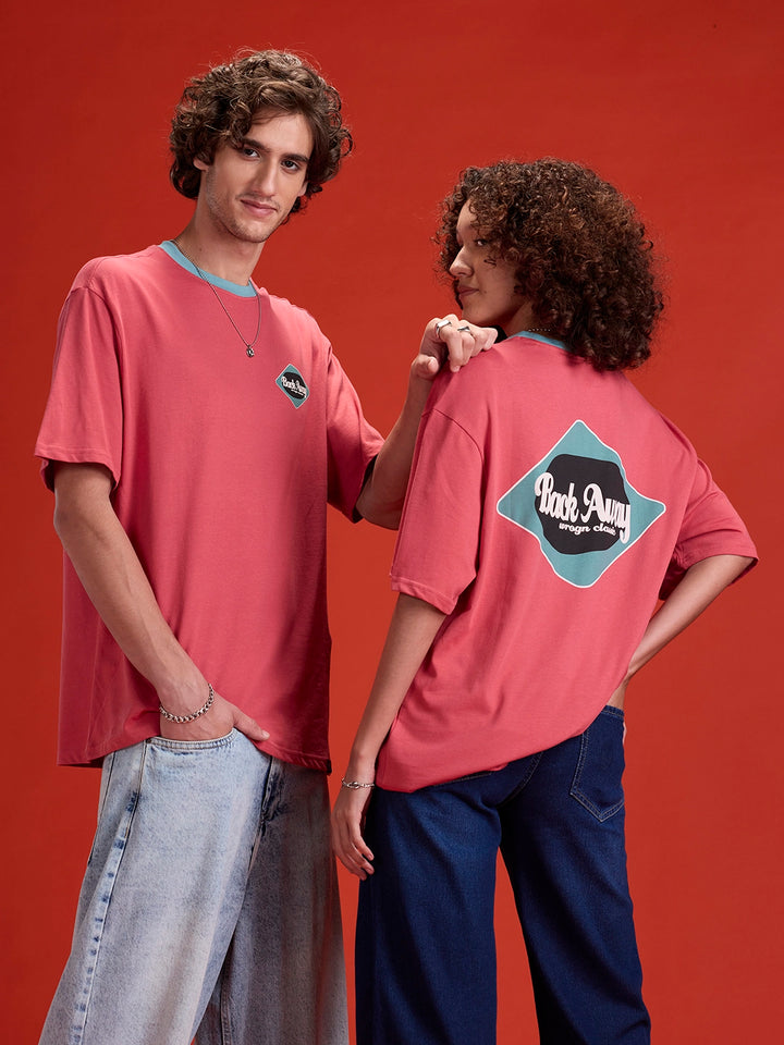 Contrast Neck Retro Graphic Printed Oversized Fit Tshirt | Red