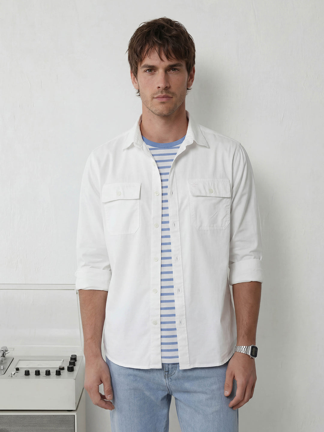 Comfort Fit Double Pocket Shirt | White
