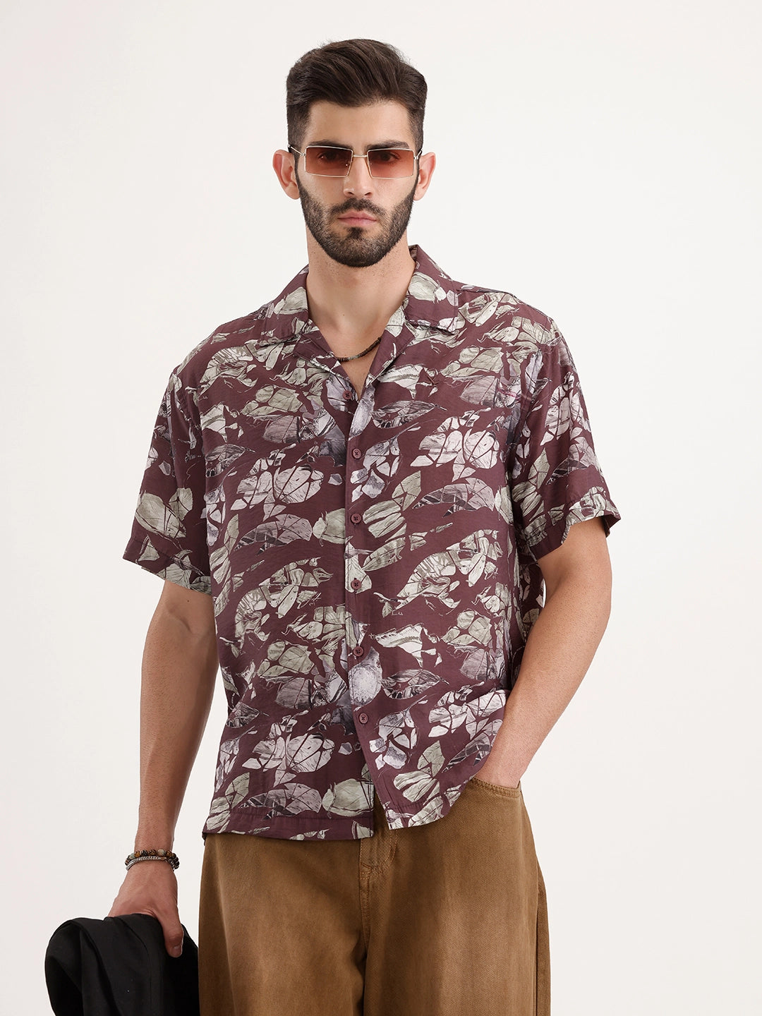 Regular Fit AOP Half Sleeve Shirt | Maroon