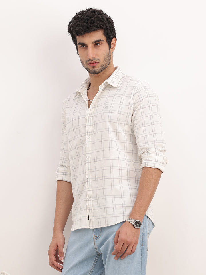 Slim Fit Checkered Corduroy Shirt | White