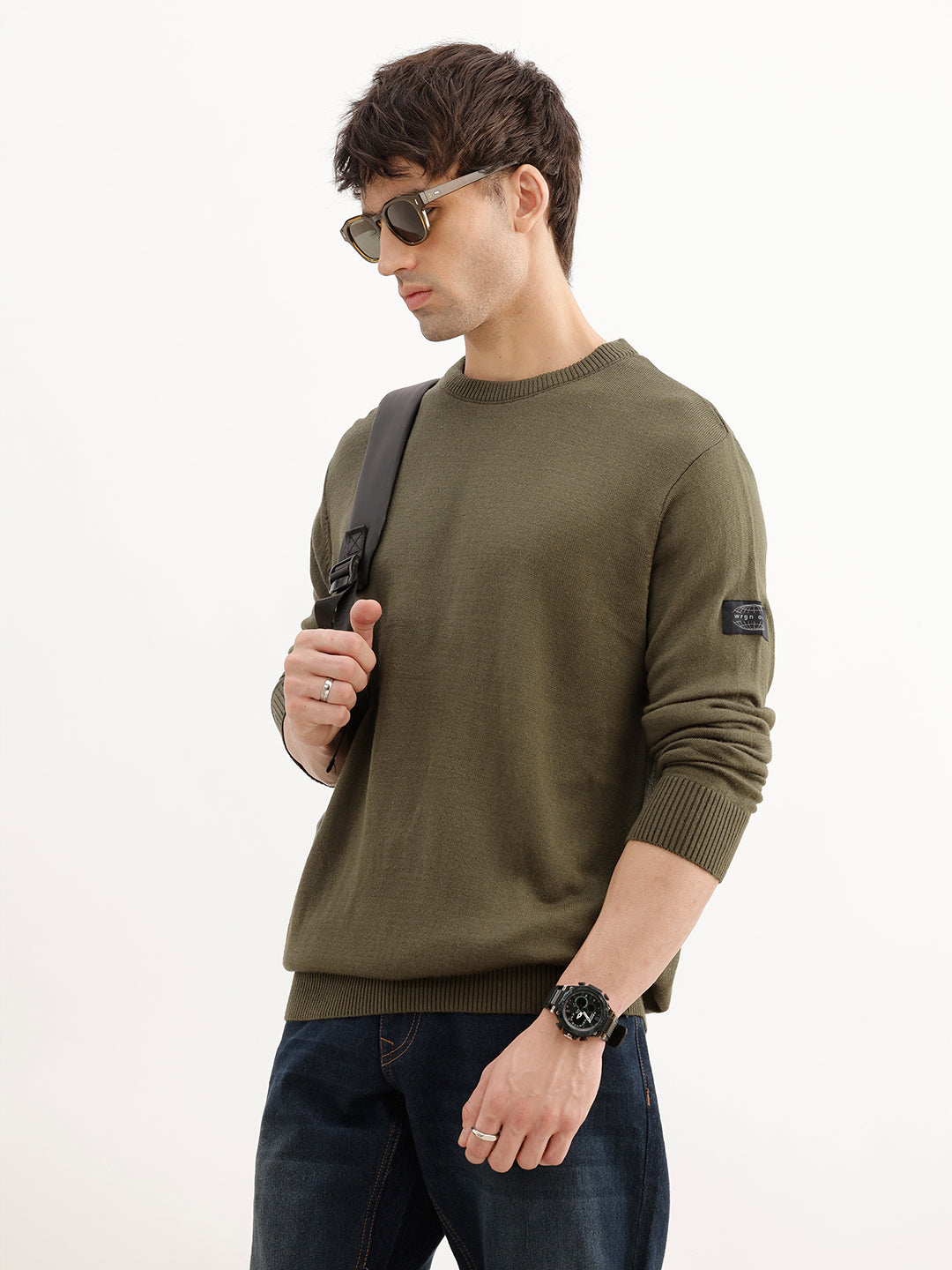 Solid Regular Fit Sweater | Olive | WSW02FSRE1025W
