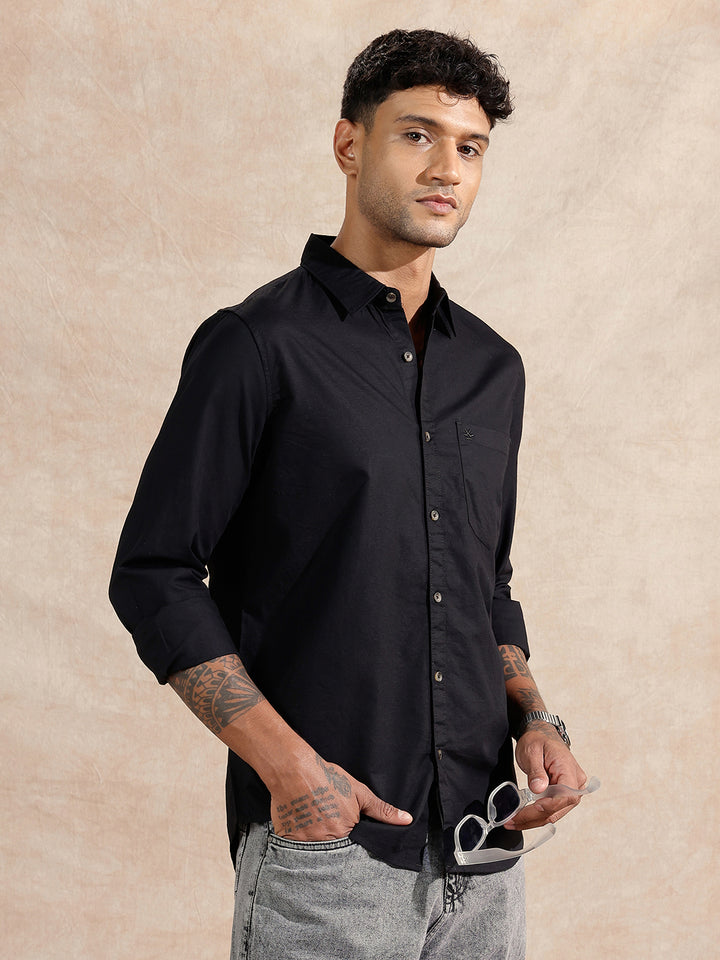Solid Cotton Slub Shirt | Black