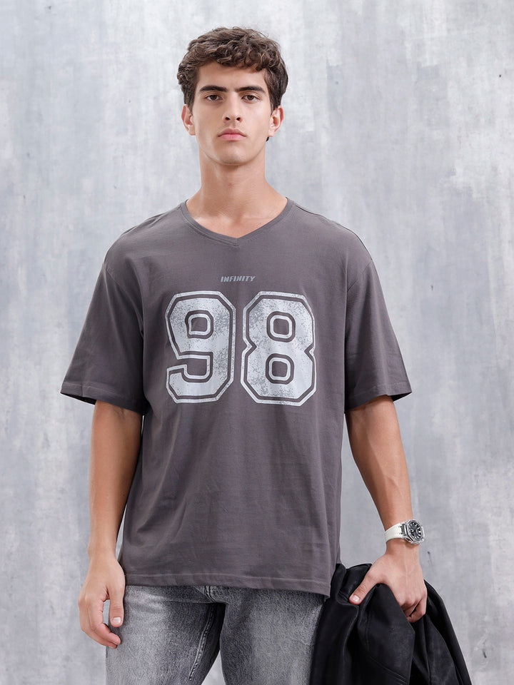 Casual Men Sporty Look Oversized Fit Tee With Print | Grey