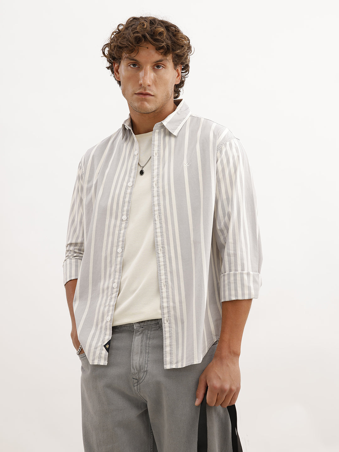 Comfort Fit Full Sleeve Striped Shirt | Grey