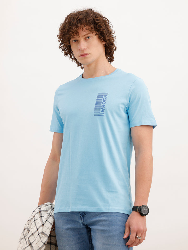 Solid Placement Printed T-Shirt | Light Blue
