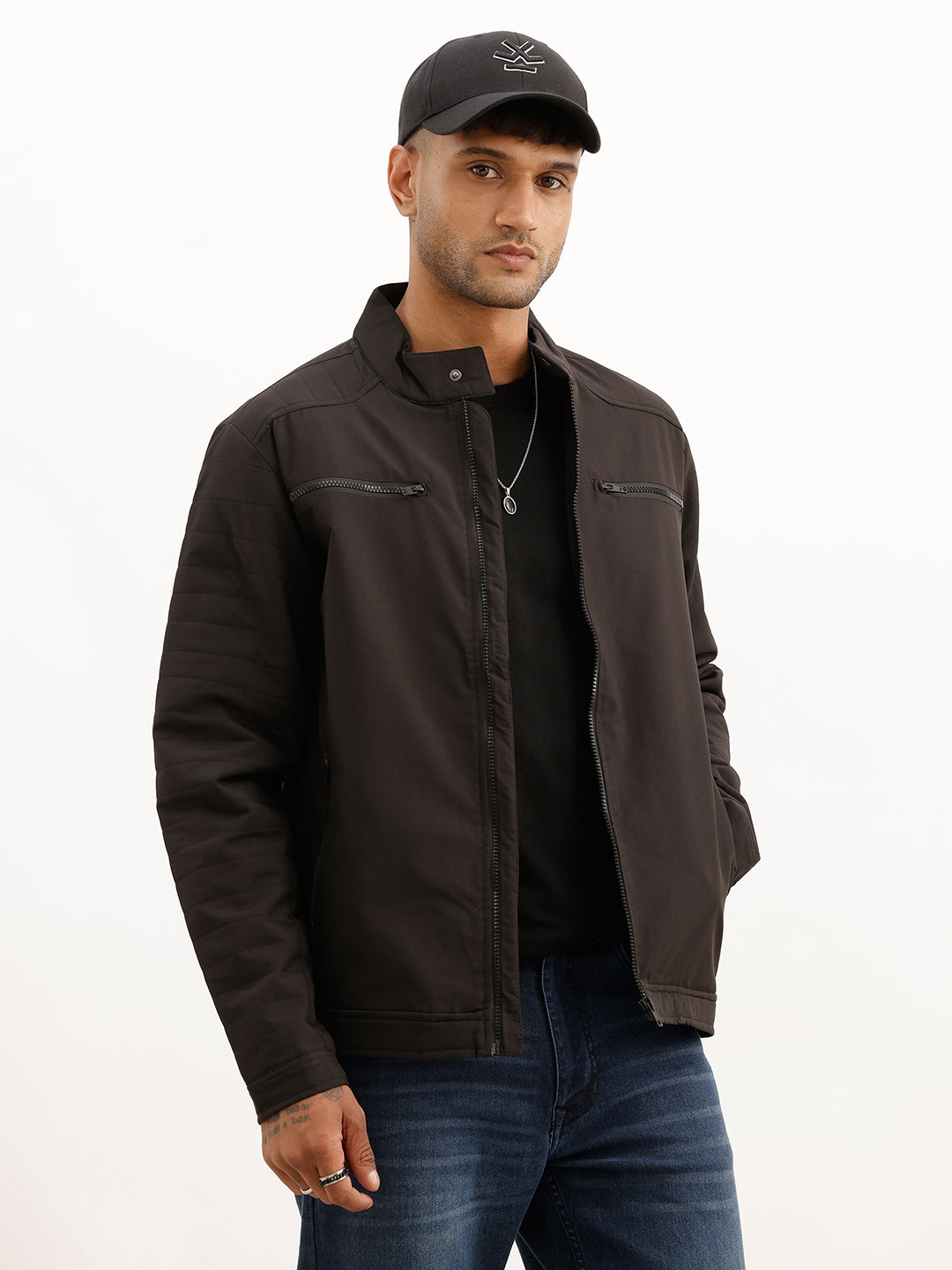 Solid Regular Fit Jacket | Black