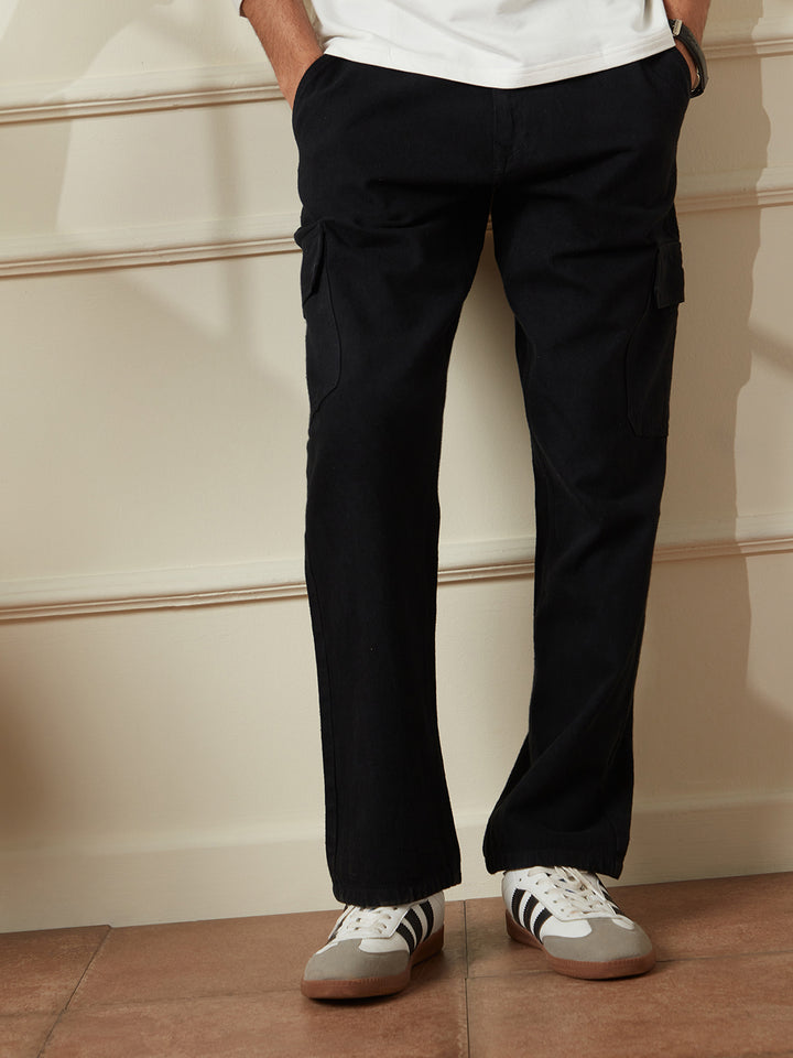 Solid Anti Fit Denim Cargo | Black