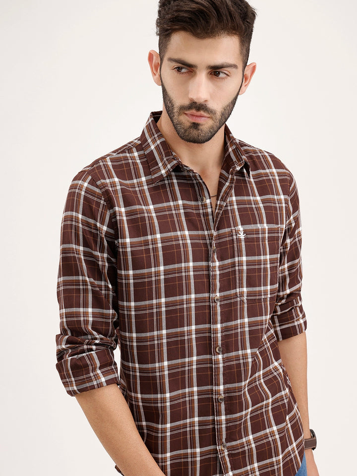 Regular Fit Textured Checkered Shirt | Dark Brown