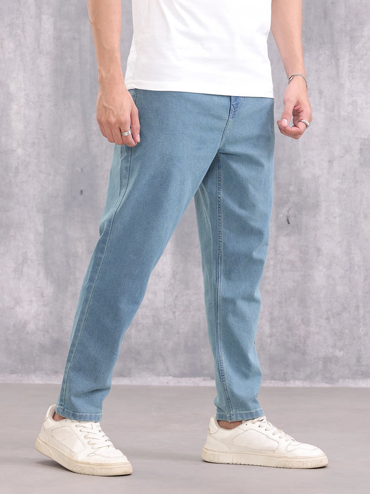 Solid Slim Cropped Denim Jeans | Blue
