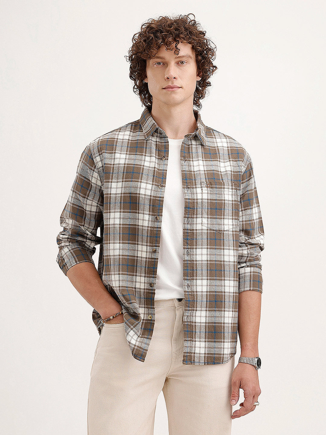 Textured Comfort Fit Checkered Shirt | Brown