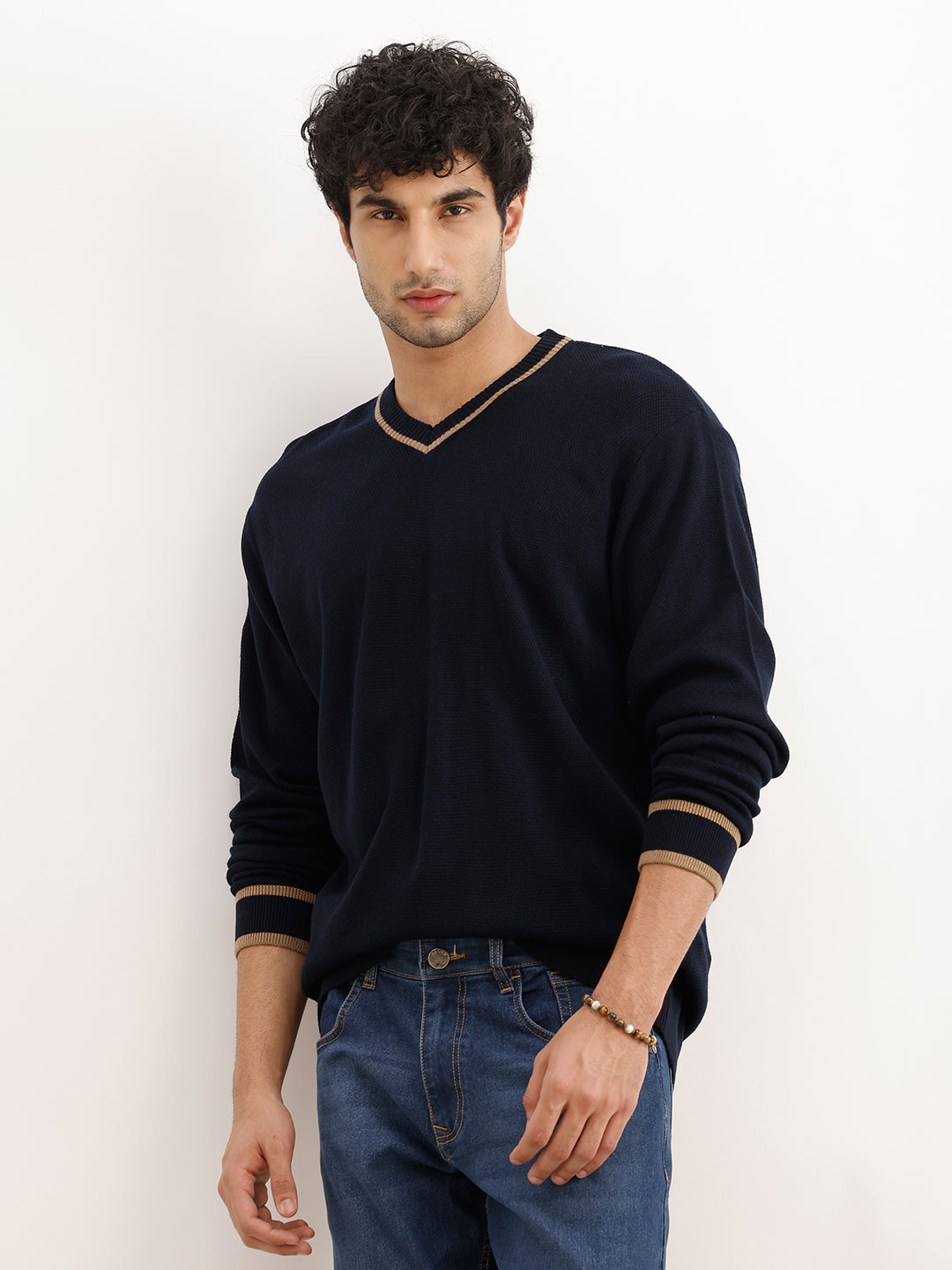 Classic Tipping Knitted Sweater | Blue