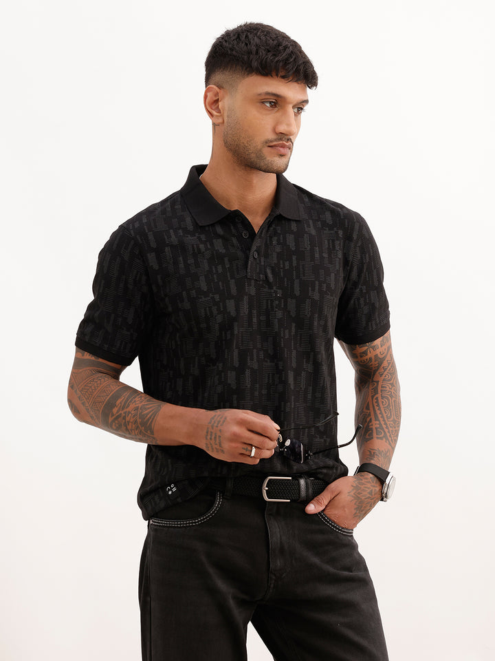 Slim Fit AOP Polo T-Shirt | Black