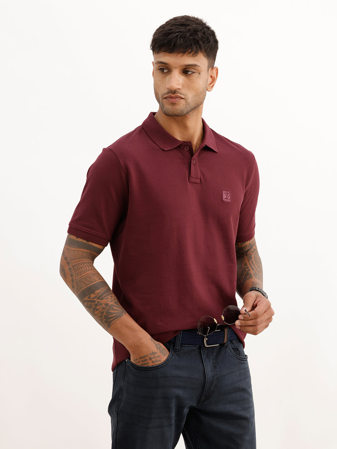 Solid Slim Fit Polo T-Shirt | Wine