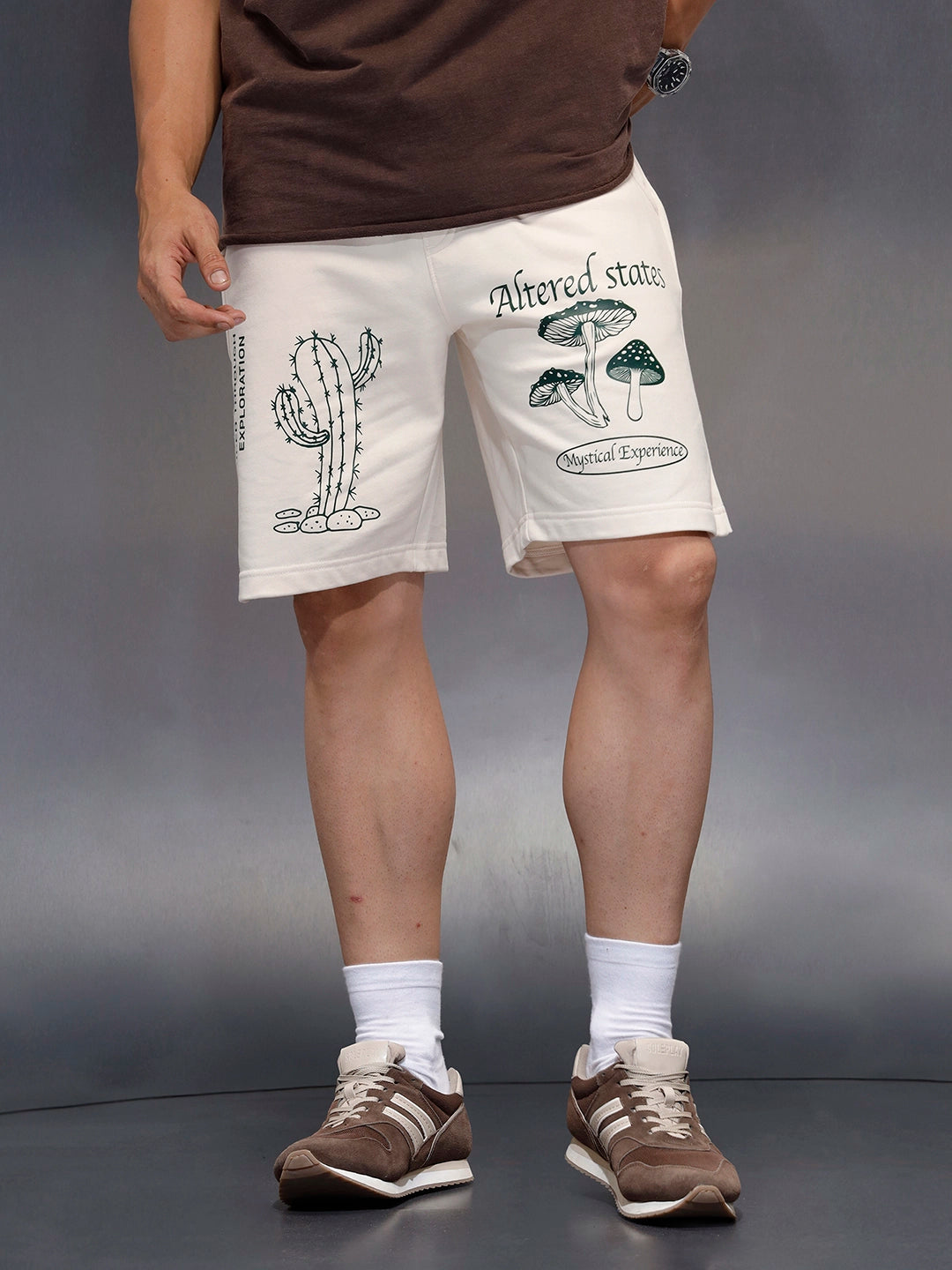 Men's printed regular fit knit shorts  | Beige