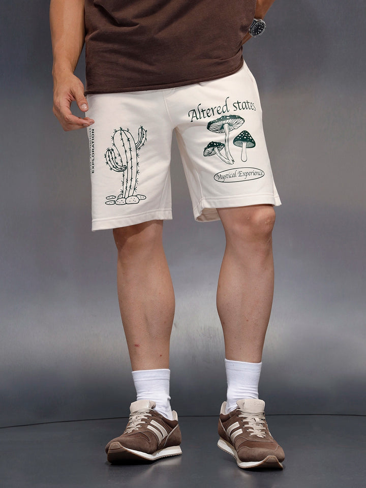 Men's printed regular fit knit shorts  | Beige