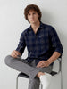 Men's casual checkered pattern slim fit shirt | Navy Blue