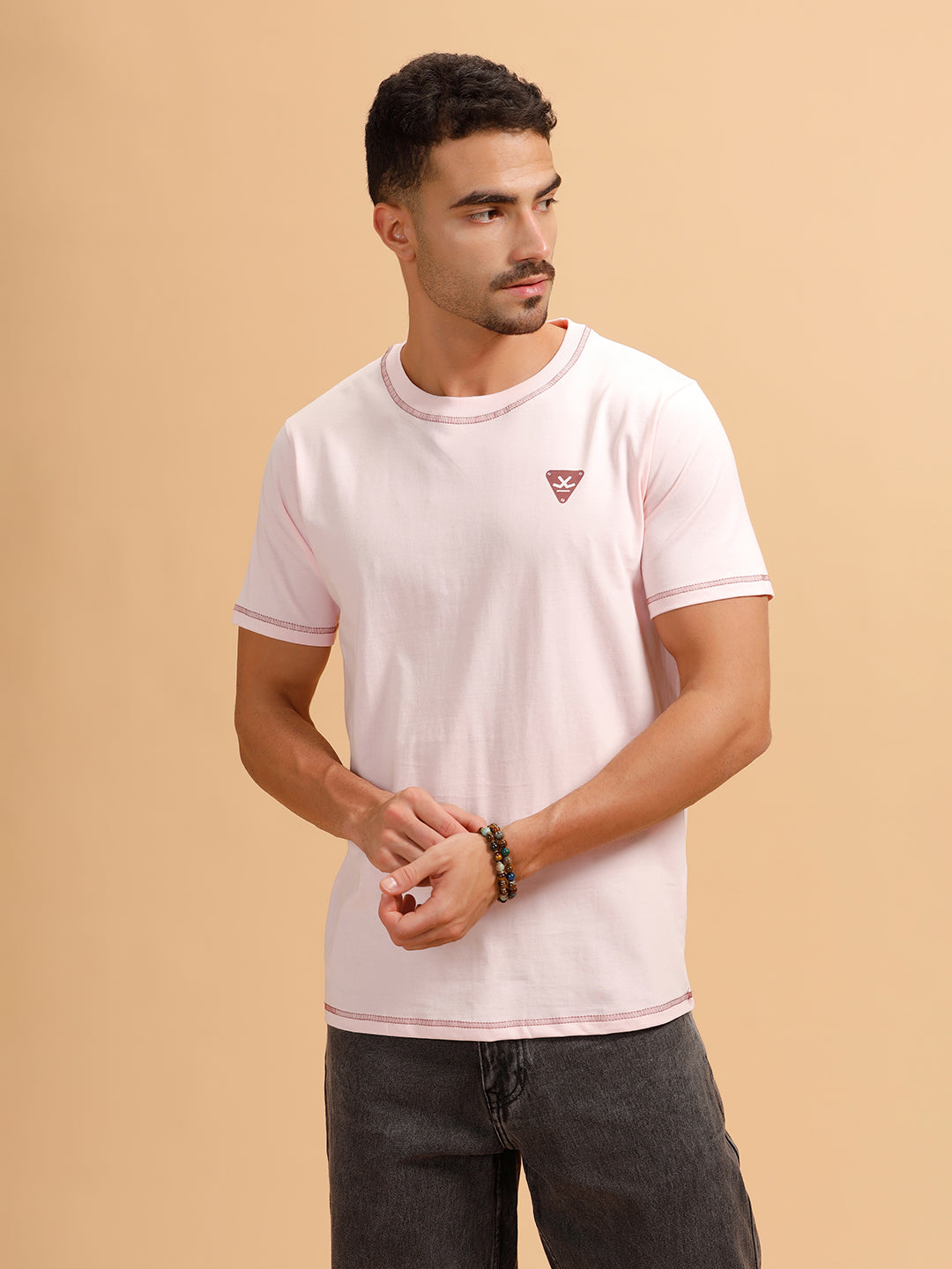 Stitch Detail Short Sleeve T-Shirt | Pink