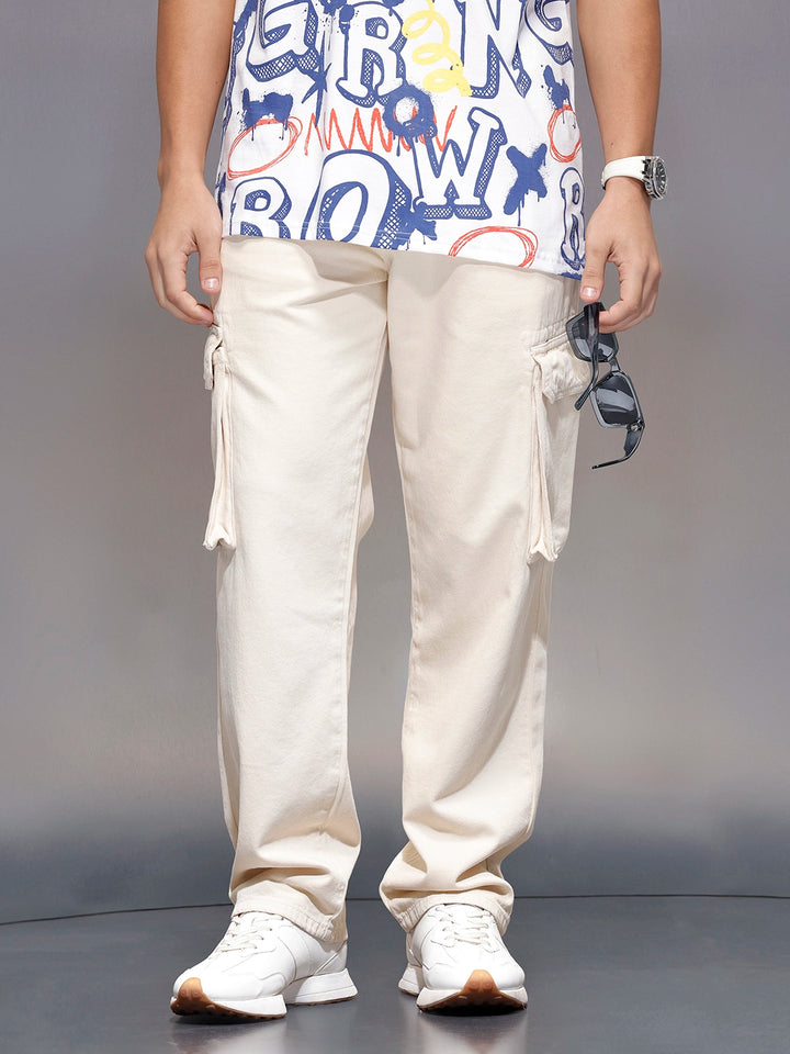 Men’s minimal loose fit cargo trousers | Khaki