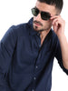 Solid Navy Slim Fit Casual Shirt