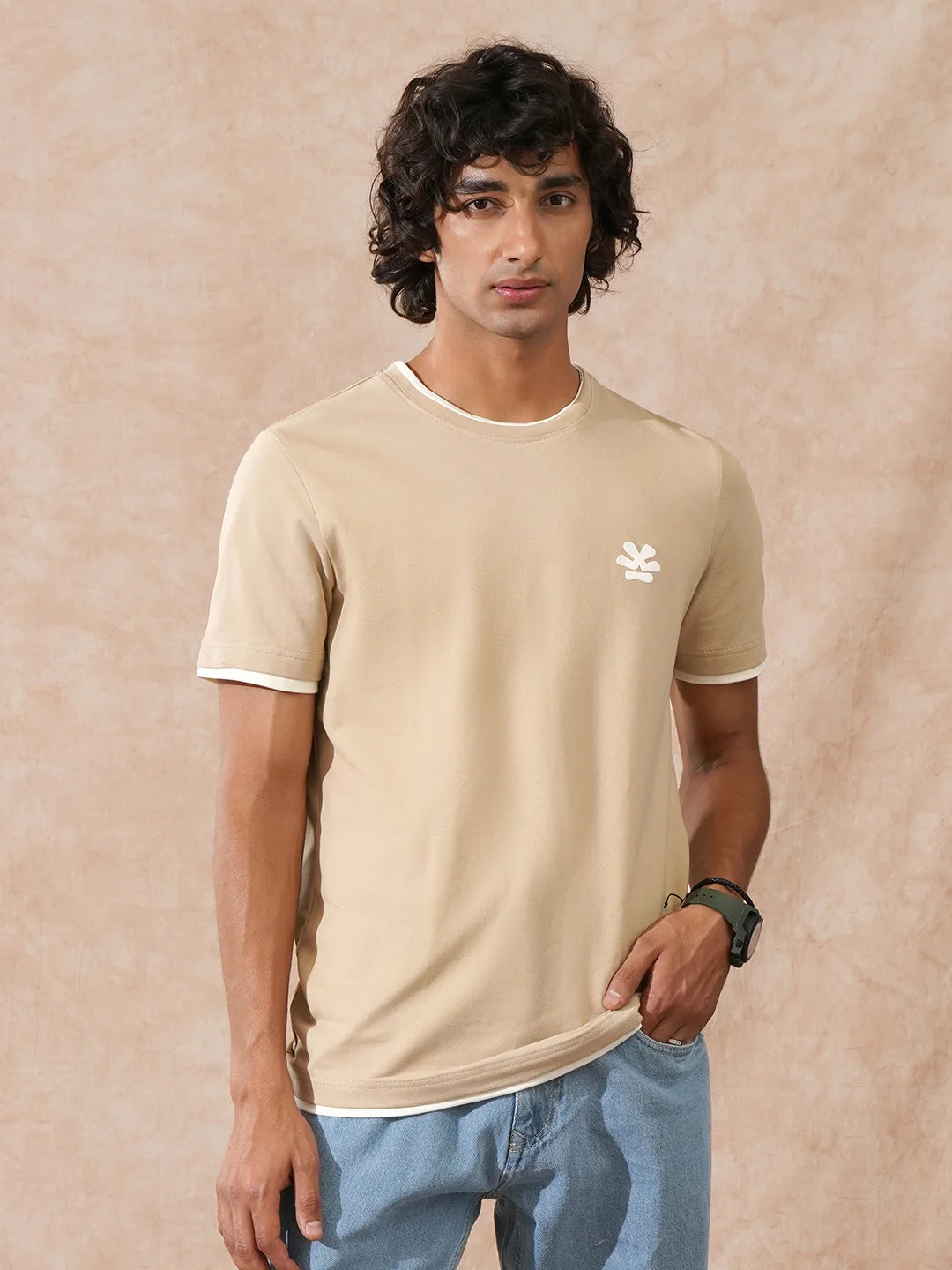 Textured Slim Fit T-Shirt | Khaki
