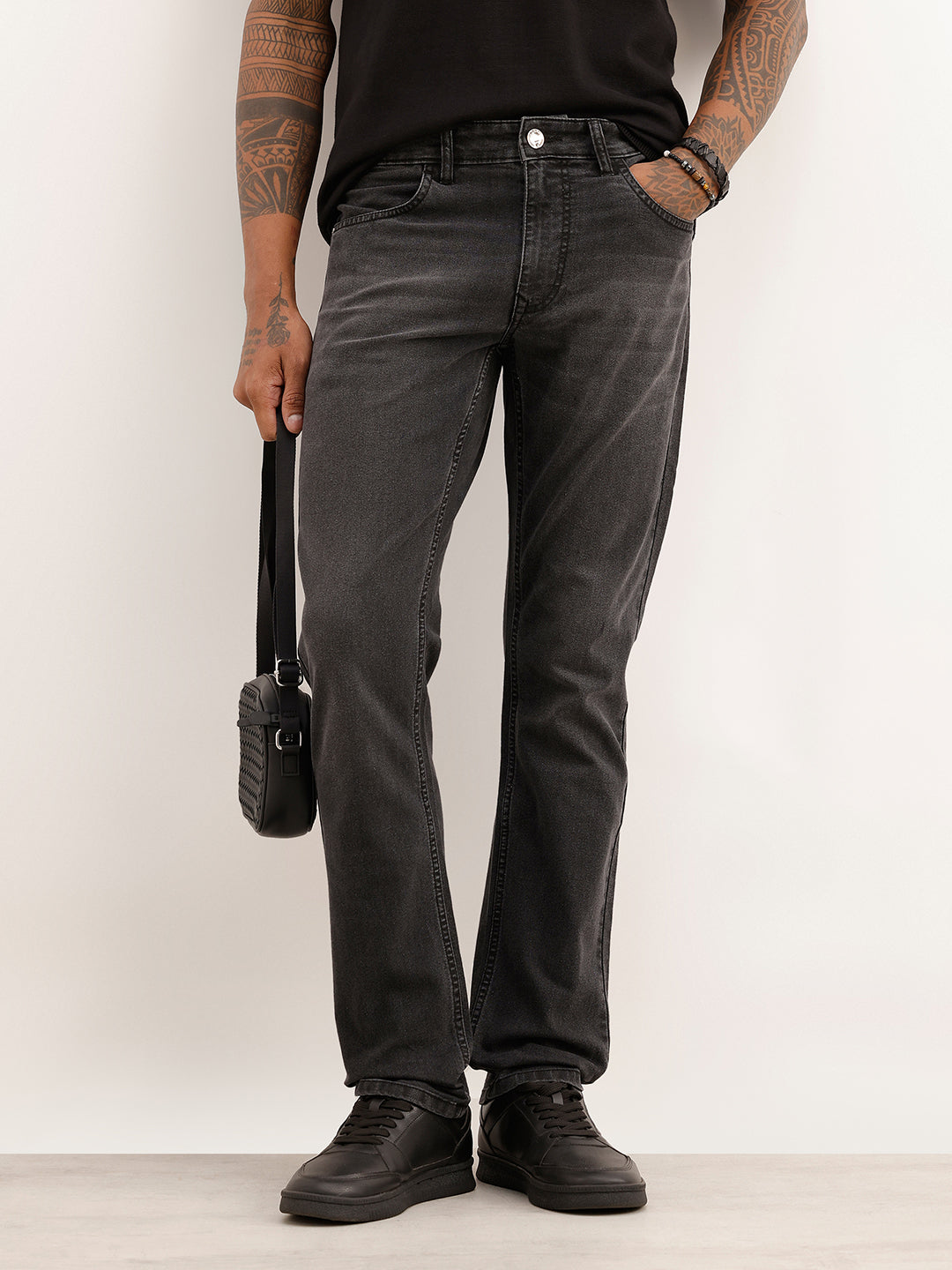 Faded Slim Fit Denim Jeans | Dark Grey