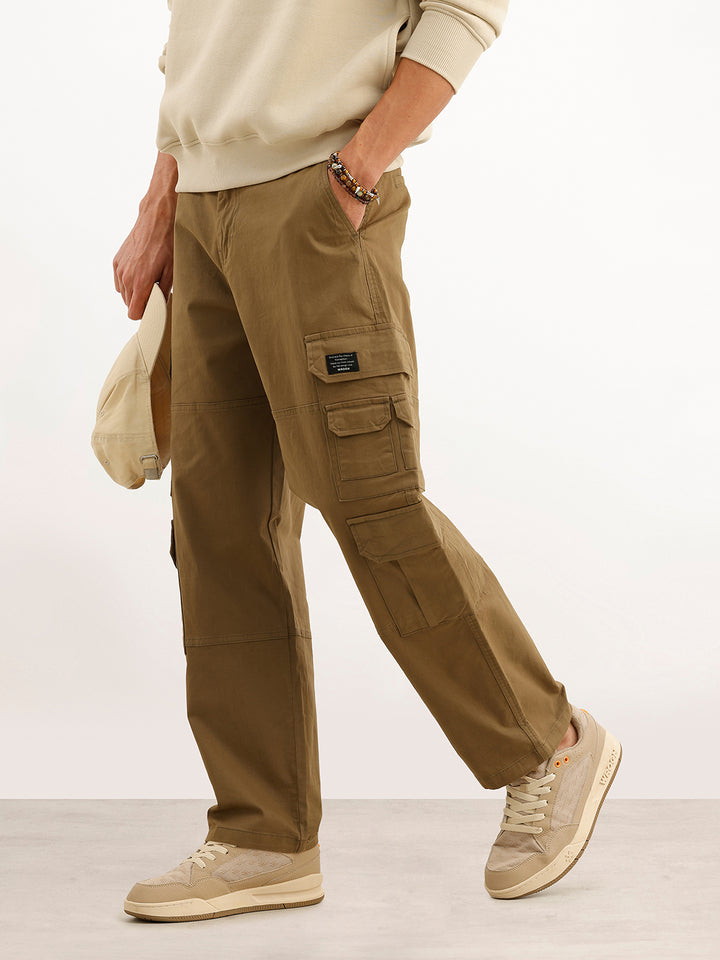 Solid Loose Fit Cargo Trouser | Olive