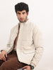 Solid Regular Fit Zipper Puffer Jacket | Beige