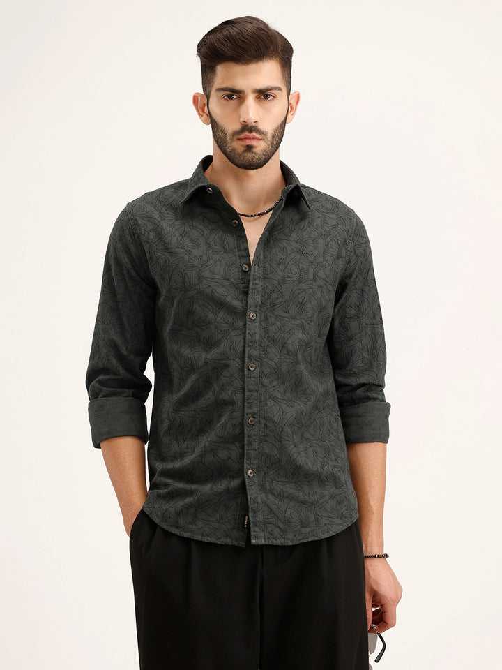 Textured Regular Fit Shirt | Dark Green