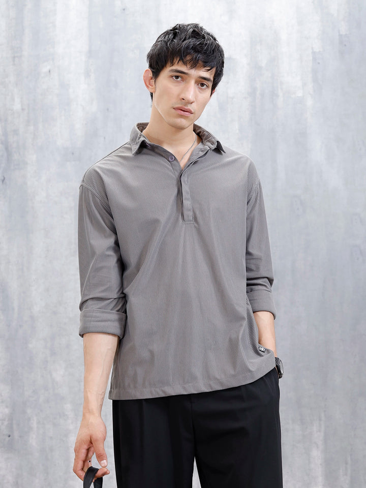 Oversized Textured Polo T-Shirt For Men's | Grey
