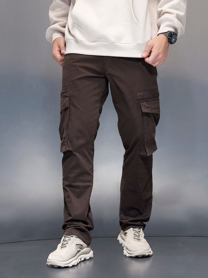 Men's Casual Straight Fit Cargo Trousers | Rust