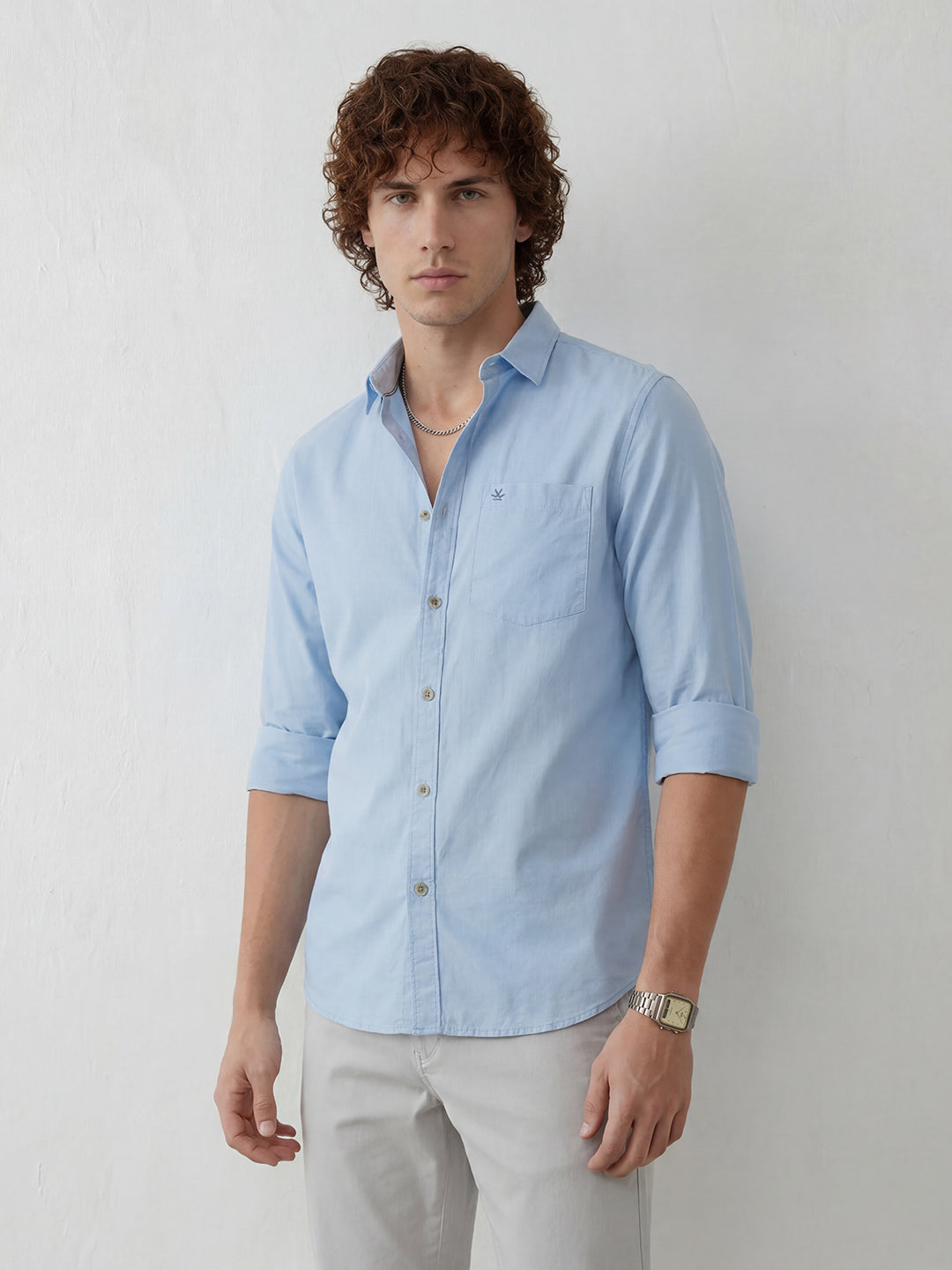 Solid Regular Fit Full Sleeve Shirt | Light Blue