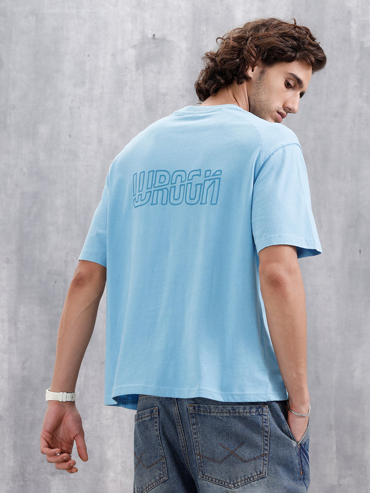 Oversized Crew Neck T-Shirt With Puff Print | Light Blue