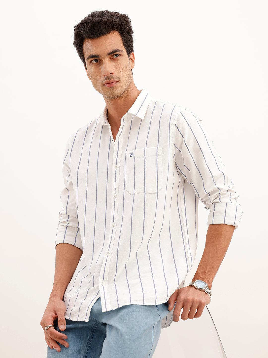 Regular Fit Full Sleeve Striped Shirt | White