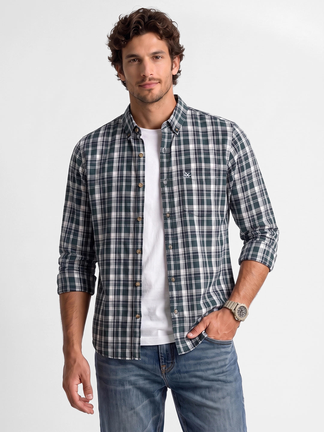 Classic Regular Fit Checkered Shirt | Green | WUSH2687F