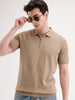 Slim Fit Flat Knit Polo T-Shirt | Khaki