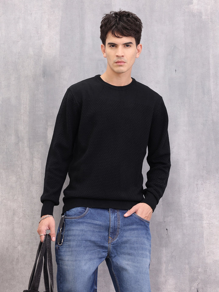 Solid Textured Pull Over | Black