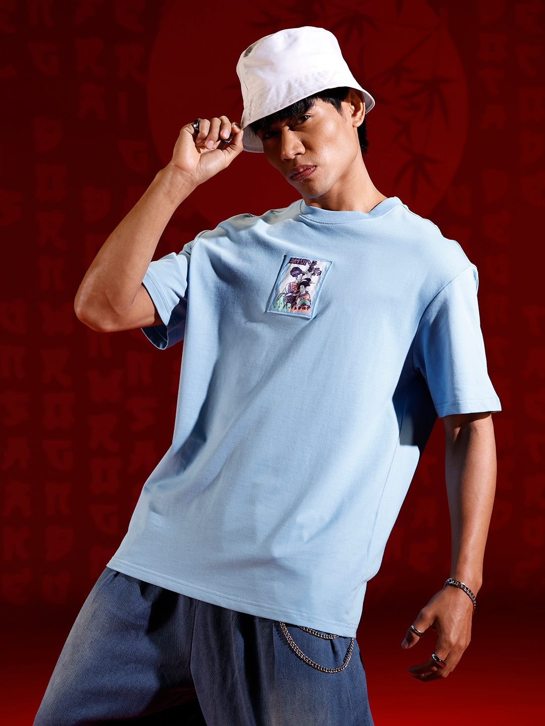 Oversized Tee Tee with Front Patch Appliqué | Blue