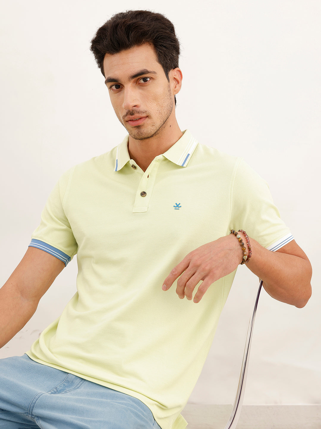 Solid Tipping Collar Polo T-Shirt | Green