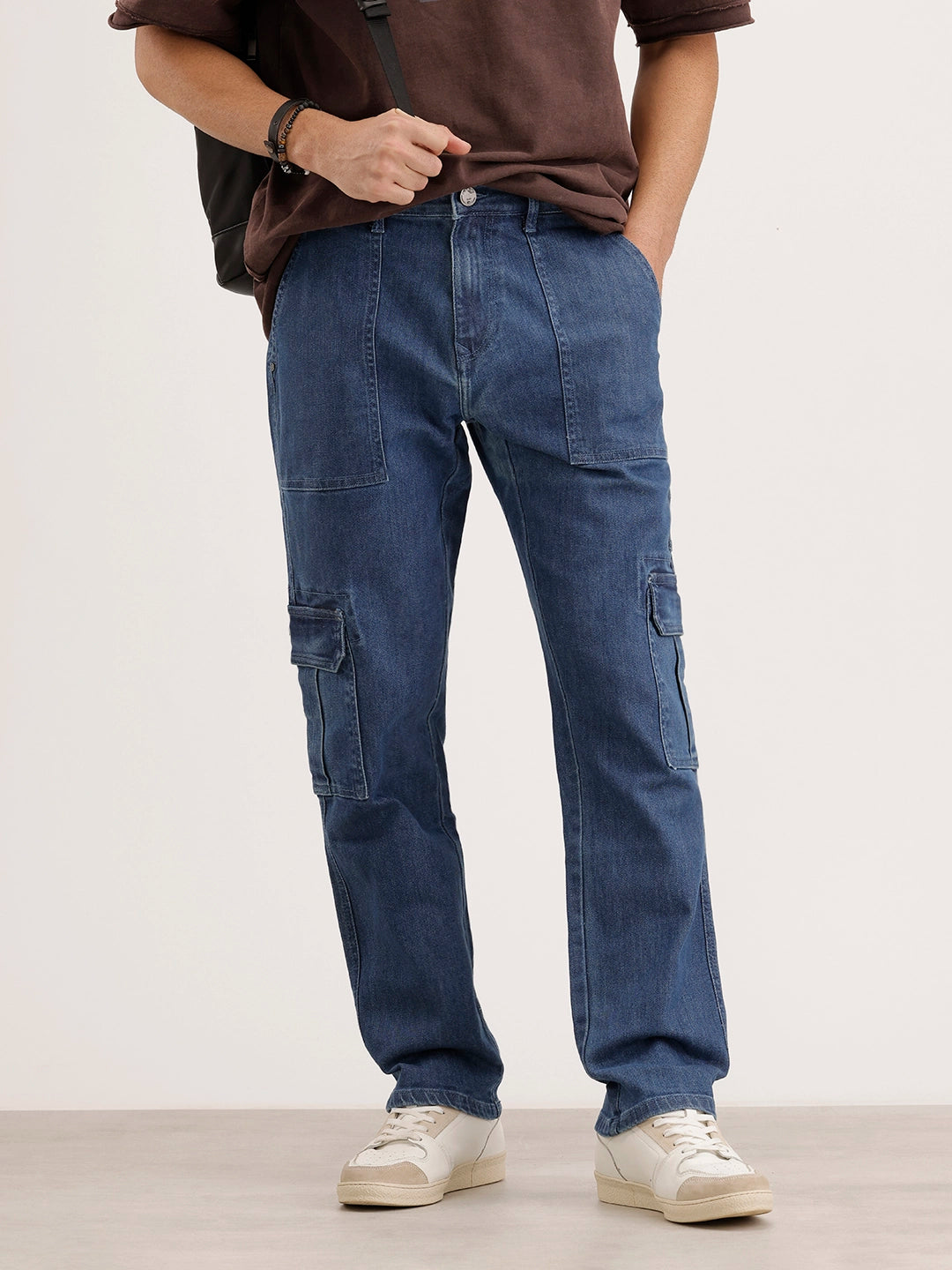 Relaxed Fit Cargo Denim Jeans | Blue