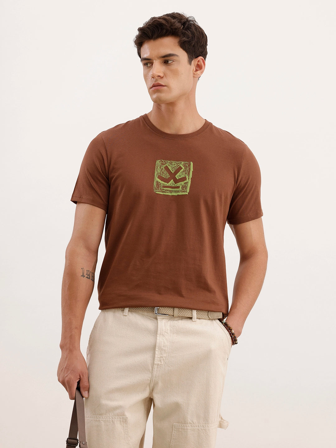 Slim Fit Puffer Printed T-Shirt | Brown