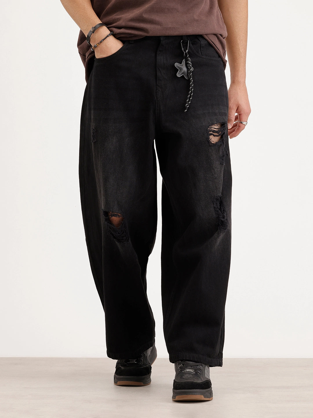 Baggy Fit Distressed Denim Jeans | Black