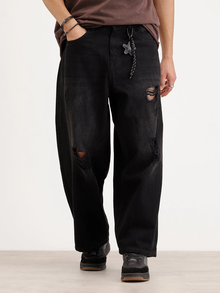 Baggy Fit Distressed Denim Jeans | Black