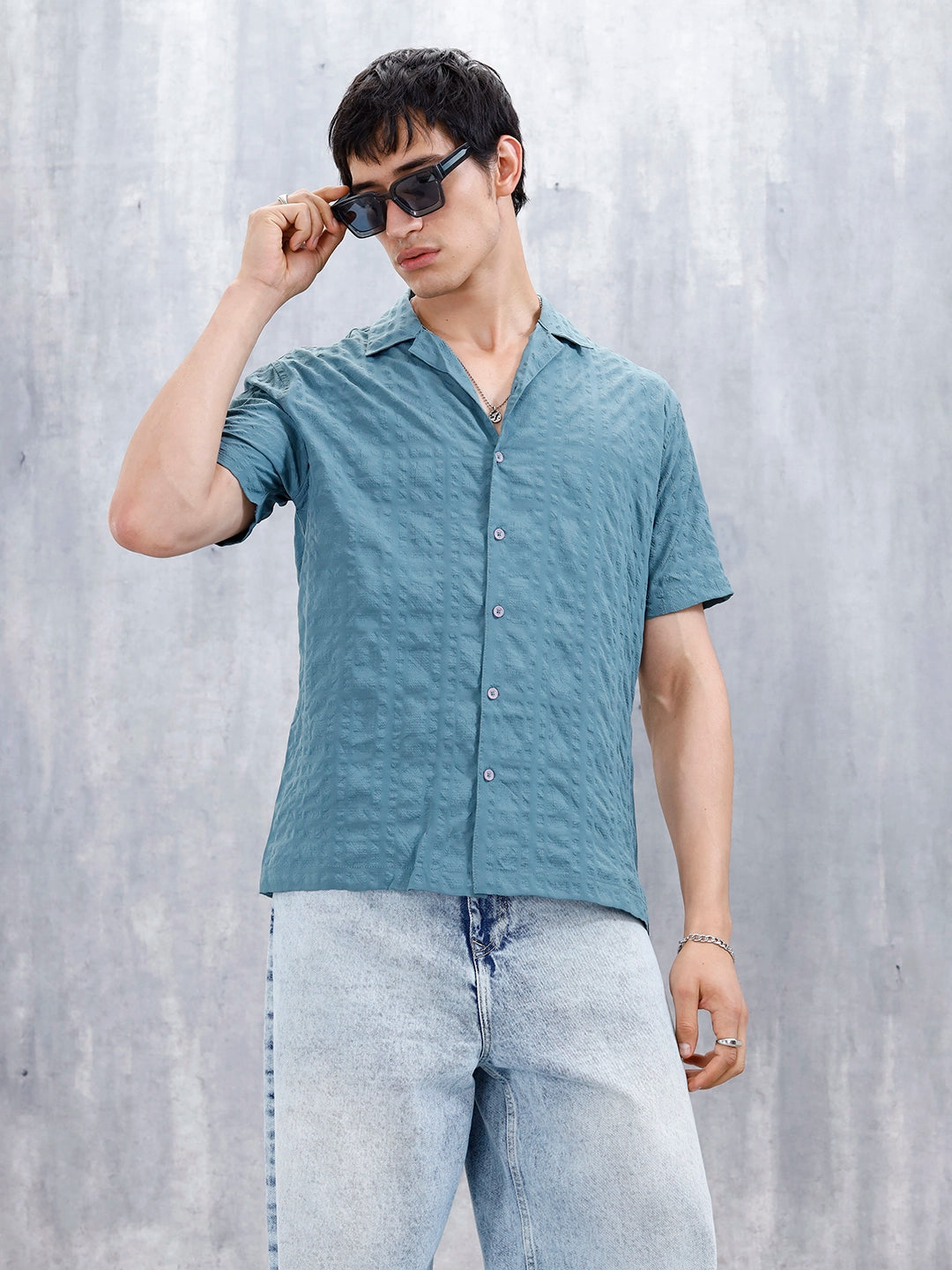 Wrogn Mens Casual Textured Comfort Fit Shirt | Green
