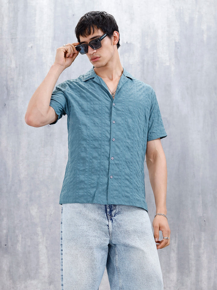 Wrogn Mens Casual Textured Comfort Fit Shirt | Green